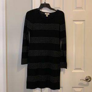 Long Sleeve LOFT Dress, Horizontal shimmery stripes, Size Small Petite